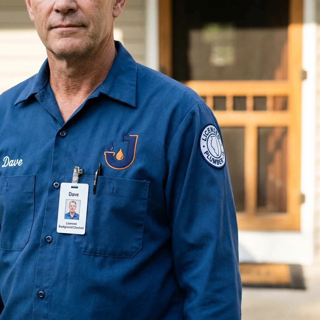 Licensed plumber showing ID badge in Sun Prairie, WI
