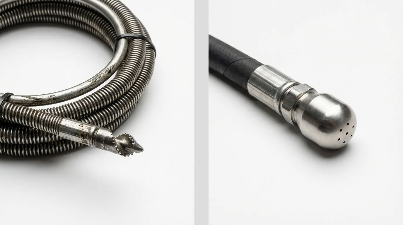 Drain snake cable and hydro jetting nozzle used for drain cleaning in Sun Prairie, WI