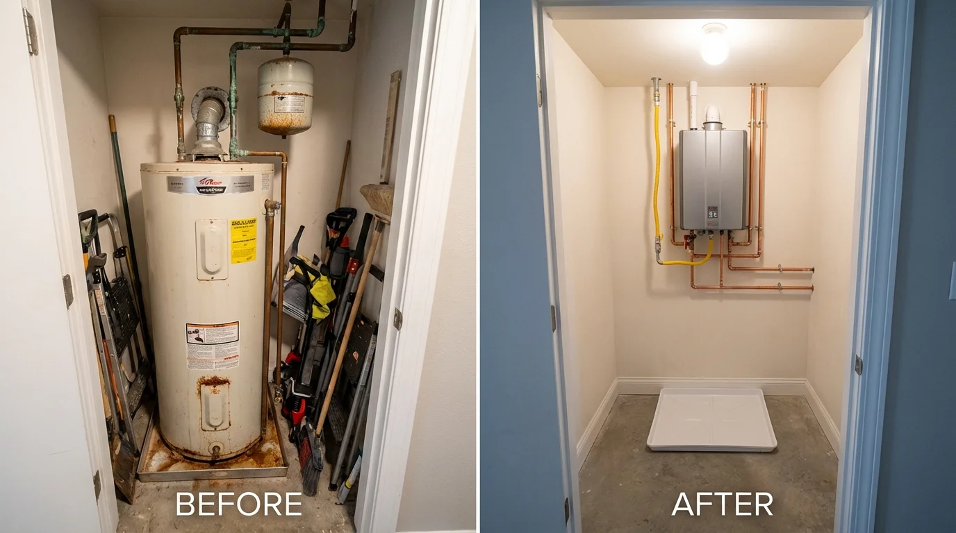 Tank water heater versus wall-mounted tankless unit comparison for Sun Prairie, WI homeowners