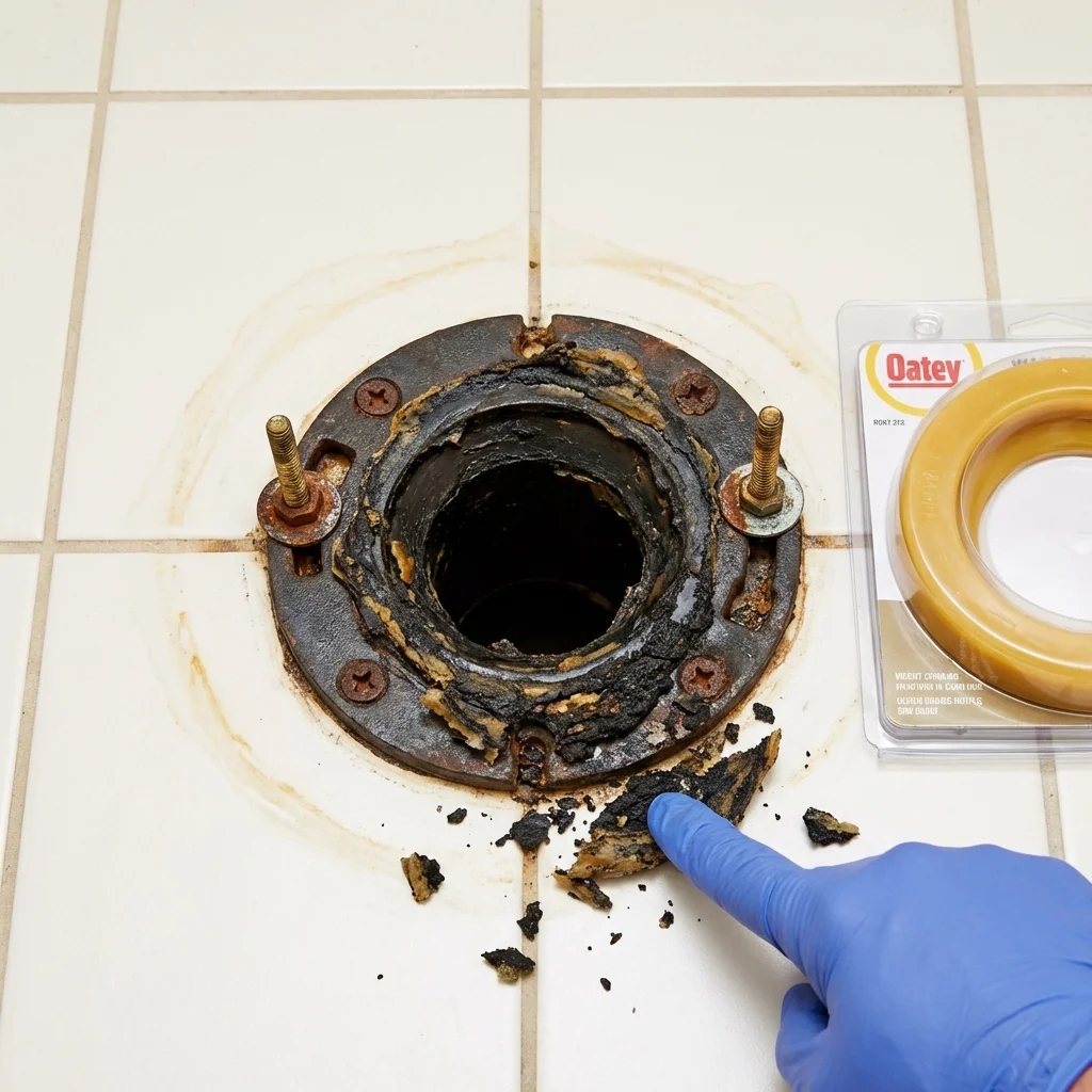 Failed wax ring showing water seepage at the base of a toilet in a Sun Prairie, WI home